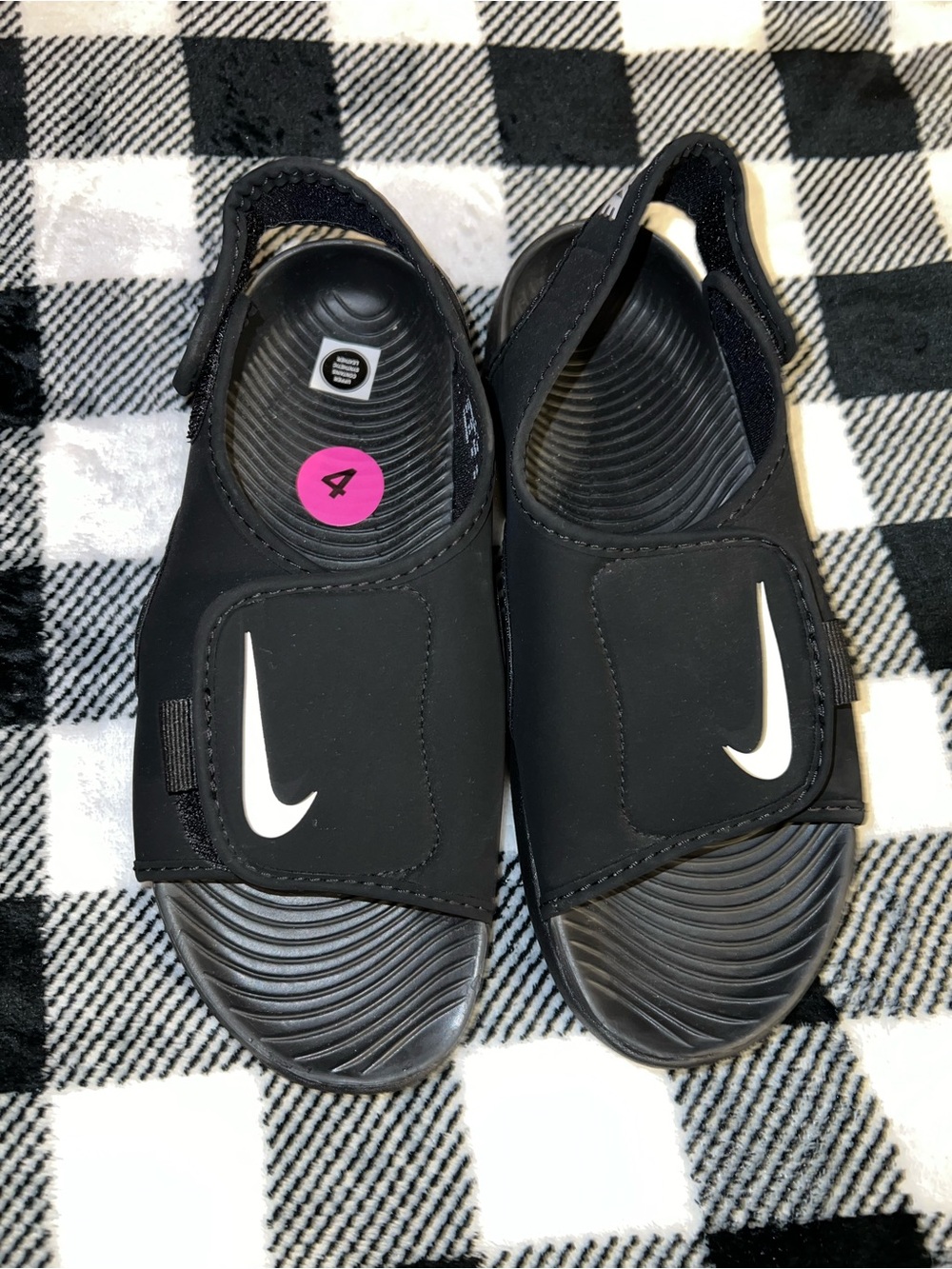 New Nike Black Kids' Slide Sandals with White Swoosh